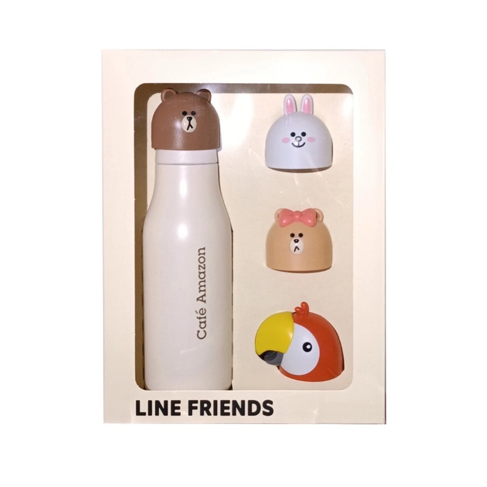 Line Friends x Cafe Amazon Tumbler with interchangeable lids -Brand New